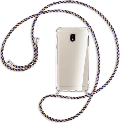 Produktbild von Handykette Backcover-Schutzhülle mit Band (Metall silberfarben) für Samsung Galaxy J3 2017 - blau+beige