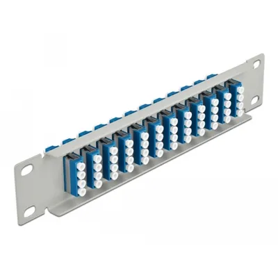 Produktbild von DeLOCK 10″ LWL Patchpanel 12 Port LC Quad blau 1 HE grau, LC, Grau, 1U, 44 mm, 10 mm, 254 mm