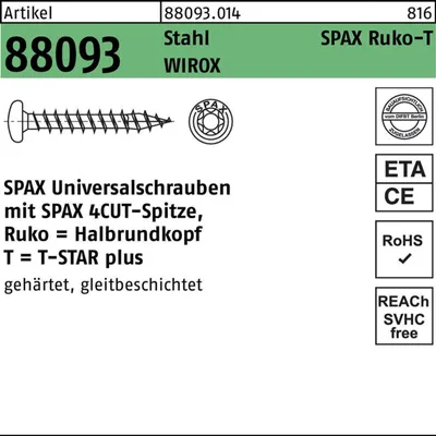 Produktbild von SPAX 0201010400163, Schraube, Metall, Zink, Holz, Flachkopfschraube, Torx, Metallisch