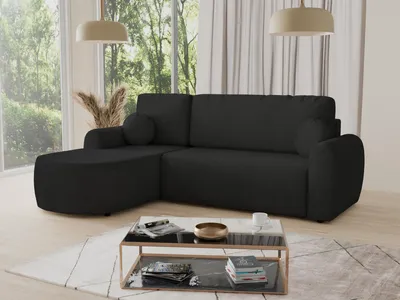 Produktbild von Ecksofa Jazz mit Schlaffunktion und Bettkasten - Bouclé-Stoff - L-Form Couch, Polstersofa, Schlafsofa, Sofagarnitur, Bettsofa (Schwarz (Coral 60), Ecksofa Links)