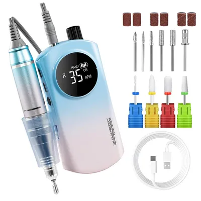 Produktbild von Nagelfräser Elektrisch, Wiederaufladbar, LED Display, 35000 U/min, Maniküre Pediküre Zubehör, 6 Schleifköpfe, Professionelle Nagelpflege
