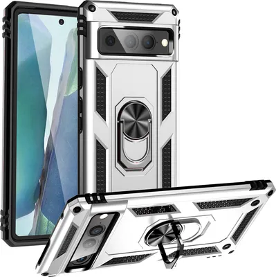 Produktbild von Google Pixel 7 Pro Hülle, Dual Layer Robust Militäre Schutzhülle mit Ringhalterung Ständer für Google Pixel 7 Pro Silber