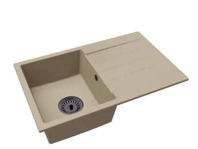 Produktbild von Granitspüle Einbecken mit Abtropffläche Roxy – Beige mit schwarzem Siphon