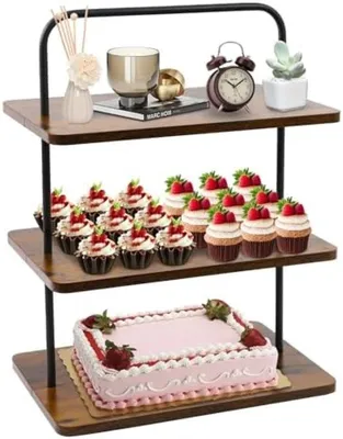 Produktbild von PolkaHome® Holz Dreieckiger Kuchenständer – 3-stöckiger Servierständer für Kuchen, Cupcakes, Brunch, Buffet – 36 x 25 cm – Naturholzfarbe
