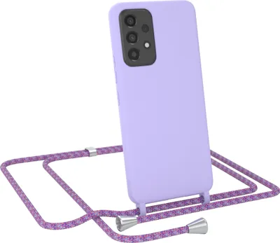 Produktbild von EAZY CASE Handykette kompatibel mit Samsung Galaxy A53 5G Handyhülle zum Umhängen, Silikon Hülle mit Band, Schutzhülle mit Ersatzkordel, Stylische Kette für Smartphone, Lila / Unicorn