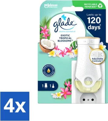 Produktbild von Glade - Elektrischer Ölbehälter - Exotische Tropenblüten - Ohne Nachfüllungen - Vorteilspack - 4 Stücke