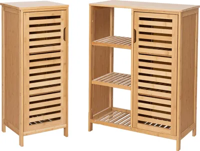 Produktbild von WAOHO badezimmerschränke aus Bambus,Badezimmer Regal,Sideboard Wohnzimmer,Sideboard, Bad Regal stehend,Küchenschrank, Badezimmer Schrank,Bad Regal stehend (65.5cm X 33cm X 87cm)