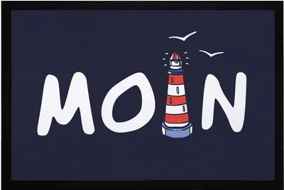 Produktbild von Fußmatte Moin maritim Leuchtturm norddeutsch Hallo Willkommen rutschfest & waschbar Moonworks® schwarz 60x40cm