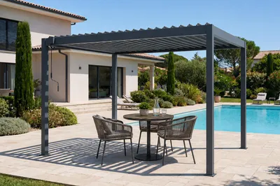 Produktbild von PIANA 3x2m freistehende, bioklimatische Pergola aus grauem Aluminium
