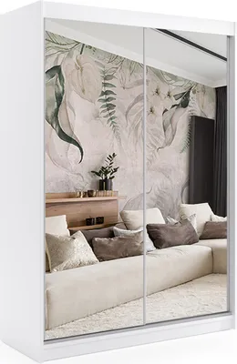 Produktbild von ALTDECOR Kleiderschrank mit Spiegel und Schiebetüren, kugelgelagerte Führungsschienen und Aluminium-Leisten - DEBI - 120 cm - Weiß