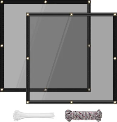 Zdjęcie produktu dla Zestaw 2 plandek okiennych 2×2 m – plandeka z PVC – przezroczysta – wodoodporna – odporna na promieniowanie UV – pyłoszczelna – z mosiężnymi oczkami – biała