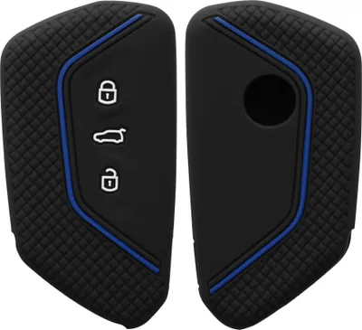 Produktbild von kwmobile Autoschlüssel Schutzhülle kompatibel mit VW Golf 8 3-Tasten Autoschlüssel Hülle - Schlüsselhülle aus Silikon - in Schwarz matt Blau