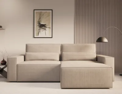 Produktbild von MOEBLO Ecksofa DENVER MINI – Ottomane beidseitig montierbar, Ecksofa aus Cord, Couch für Wohnzimmer, Schlafsofa Sofagarnitur Sofa Eckcouch L-Form Cordstoff mit Bettkasten und Schlaffunktion - Dunkelbeige - Poso 02