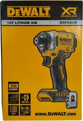 Obrázek produktu pro DeWALT DCF860N-XJ, Rázový šroubovák, Rukojeť pistole, 1/4", Černá, Žlutá, Bezkartáčový, 3800 ot/min