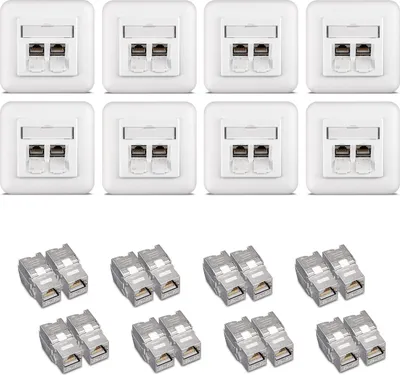 Produktbild von kwmobile Keystone Dose Modul Set - 16x Keystone Modul 8x Netzwerkdose CAT 6A Kabel - 10Gibt/s geschirmt Metall Gehäuse RJ45 Schnappverschluss