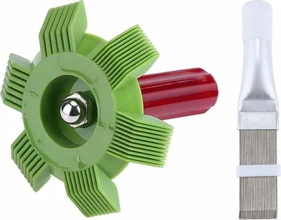 Two tools for cleaning air conditioner fins are shown against a white background.