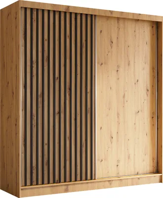 Produktbild von Masseno Schiebetürenschrank LAMELLO 200 cm Kleiderschrank Schlafzimmer Schrank 2-türig mit Lamellen Eiche Artisan