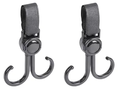 Image de 2 crochets pivotants doubles pour poussettes, crochets multifonctionnels et réglables pour suspendre des sacs