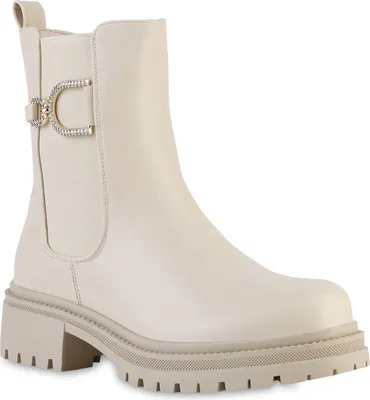 Produktbild von VAN HILL Damen Leicht Gefütterte Klassische Stiefeletten Strass Schuhe 841805, Farbe: Beige, Größe: 38