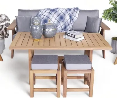 Produktbild von Gartenmöbel Esstisch Moderne Sofa 3 Sitzer Sitzmöbel 2x Hocker Sitzgruppen