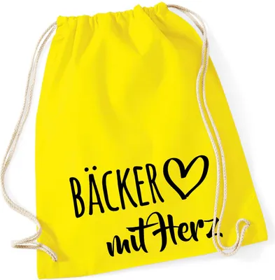Produktbild von Huuraa Turnbeutel Bäcker mit Herz 12 Liter Yellow Baumwolle Rucksack Geschenkidee