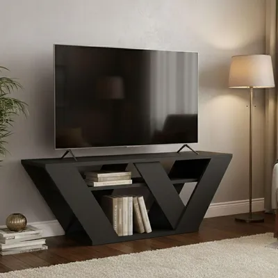 Image de Amazzonite - Meuble TV, 110x30x40h cm Noir Anthracite, 2 Étagères