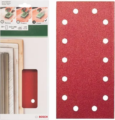 Produktbild von Bosch Schleifblatt Klett 10 x, 115 x 280 mm, K 180 für Schwingschleifer