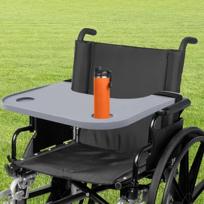 Immagine prodotto di Vassoio multifunzionale per sedia a rotelle/letto - Tavolino da letto - Regolabile - Con portabicchieri - Rettangolare - Montaggio semplice - Beige