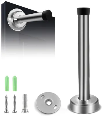 Productafbeelding van Deurstopper, wandmontage, roestvrij staal, 15 cm, met rubberen buffer, voor wanden