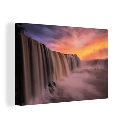 Produktbild von OneMillionCanvasses® - Leinwandbilder - 150x100 cm, Wasserfall - Sonnenuntergang - Natur, Wandbilder Kunstdruck Wanddekoration