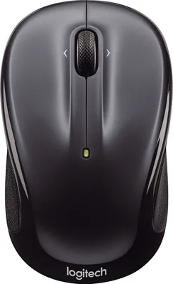 A top-down view of a black Logitech wireless mouse.