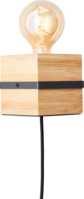 Produktbild von Wandlampe mit Schalter & Stecker, 10 x 10 x 10 cm, E27, Metall/Bambus