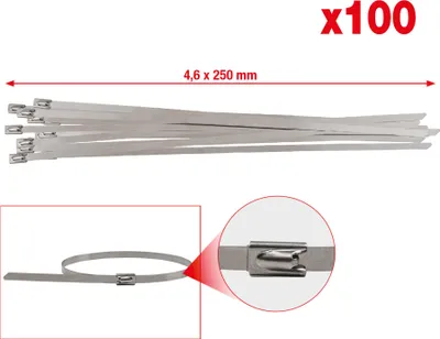 Produktbild von KS TOOLS Edelstahl Kabelbinder mit Kugelverschluss, 4,6x250mm, 100 Stück ( 115.1592 )