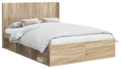 Image de vidaXL : Ensemble de lit avec espace de rangement et tête de lit, 2 pièces, en panneaux de particules