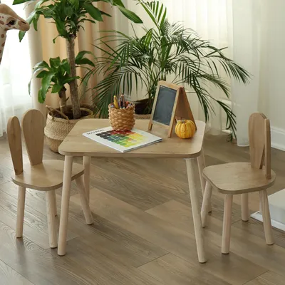 Produktbild von Montessori Tisch und Stuhl Set aus Holz für Kinder – Kindertisch mit 2 Stühlen – Kleinkind - Tischset