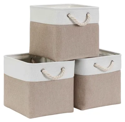 Produktbild von Stoffaufbewahrungsbox, 33 x 33 x 33 cm, faltbar, hellkhakiweiß