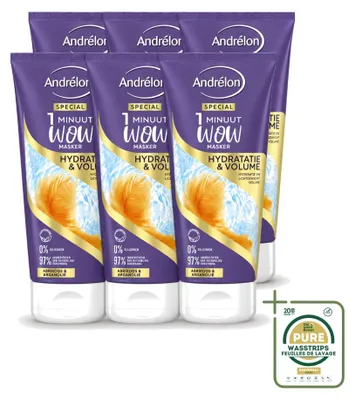 Image de 6 masques hydratants et volumisants Andrélon WOW, action 1 minute - 180 ml - Pack économique - 6 pièces