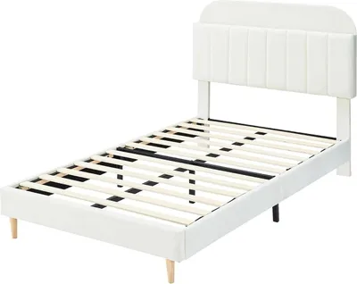 Produktbild von Bettgestell 100 cm - Plattformbett - Samtgepolstert - Kopfteil mit Bücherregal - Für Kinder - Weinrot