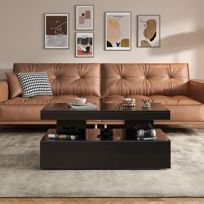 Immagine prodotto di Tavolino ProximaX in nero lucido - Con illuminazione a LED e 2 cassetti - Moderno, elegante e pratico per i soggiorni