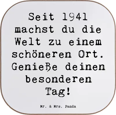 Produktbild von Mr. & Mrs. Panda Untersetzer für Gläser Spruch 1941 Geburtstag - Weiß - Geschenk, Geburtstagsgeschenk, geboren, Design, gläseruntersetzer, liebevolle Botschaft, Tasse