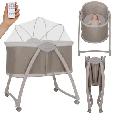 Produktbild von Lionelo Gaya Elektrische Babywiege mit Schaukelfunktion, Vibration, Fernbedienung und Matratze, bis 9 kg - Beige Latte