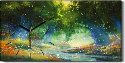 Produktbild von Leinwand Wanduhr Wandkunst Uhr 60x30 Malerei Wald Bäume Blumen Abstrakte Kunst - schwarze Hände