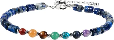 Produktbild von 7 Chakren Stein Perlenarmband für Damen, Verstellbares Kristall Armband Flache Perlen Armbänder Yoga-Armband Edelstein Schmuck für Meditation Energietherapie