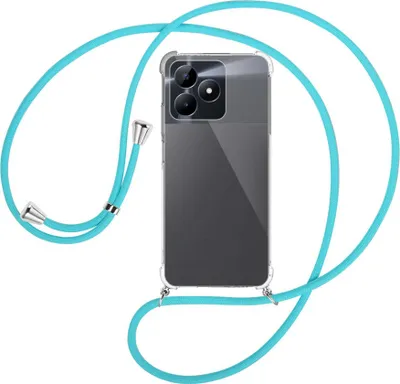 Produktbild von Handykette Backcover-Schutzhülle mit Band (Metall silberfarben) für Realme C51 (6.74'') - türkis