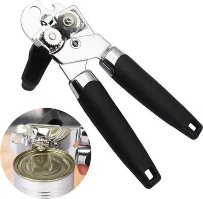Produktbild von Dosenöffner, manueller Edelstahl-Dosenöffner mit rutschfestem Griff und ergonomischem Knopf, glatter Kante, Bierflaschenöffner für Senioren mit Arthritis