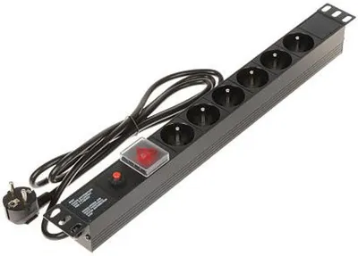 Produktbild von Steckdosenleiste 6-fach für 19-Zoll-Rack, 1 HE, Überspannungsschutz, 1,8 m