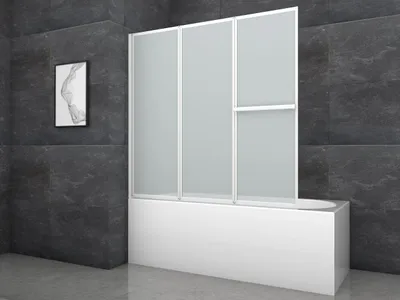 Produktbild von Badewannenfaltwand MARWELL White Vital chrom - 3-flg, 145x140cm - Kunststoff gefrostet in weiß - Duschabtrennung mit Handtuchhalter