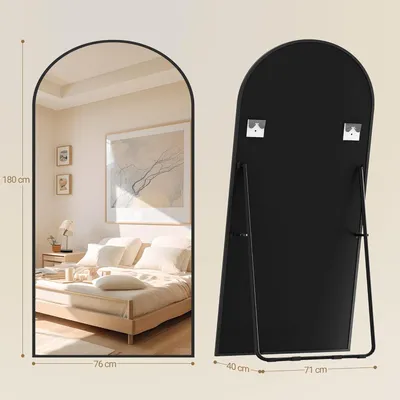 Imagen del producto de Espejo de pie curvado, 180x76 cm, con marco de aluminio y vidrio templado, ideal para dormitorios