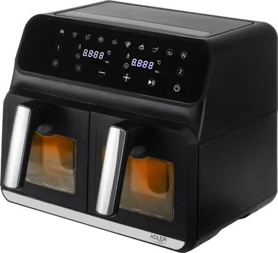 Produktbild von Adler AD 6315 Heißluftfritteuse mit Sichtfenster 8L Airfryer 2 Fächer schwarz