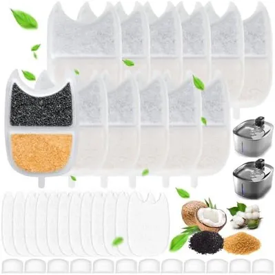 Produktbild von 12 Stück Filter Katzenbrunnen für FEELNEEDY 4L Trinkbrunnen für Katzen YPD-C004, 12 Kohlefilter, 12 Vorgefilterte Schwämme, 12 Schwämme für Wasserpumpe